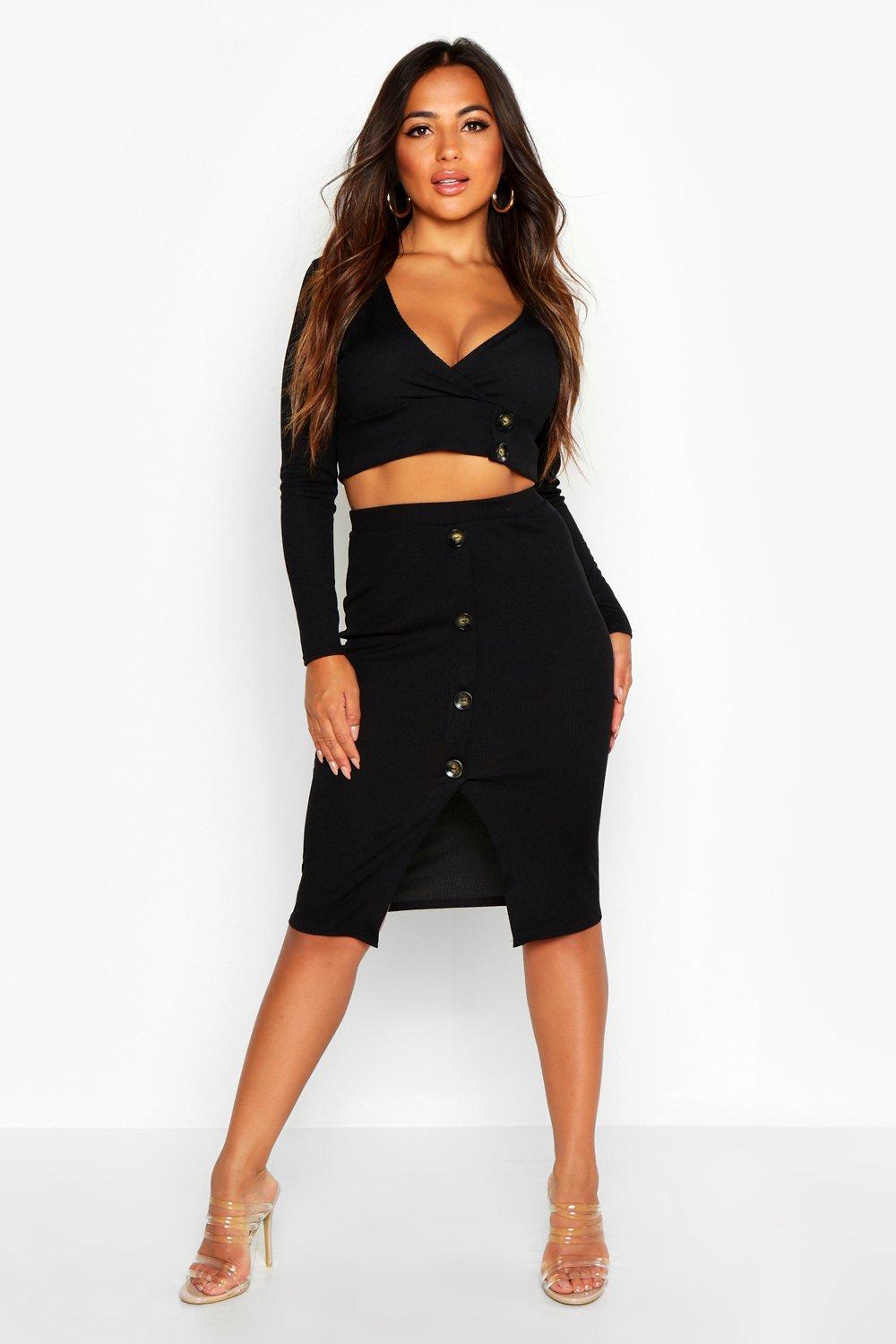 boohoo button skirt